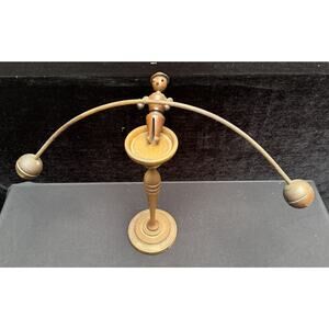 Folk Art Balancing Man On Base Vintage Carved German Kinetic Toy
